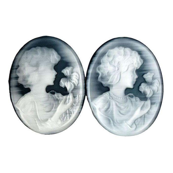 27X35MM WOMAN WITH FLOWER CAMEO CAT'S EYE BLACK